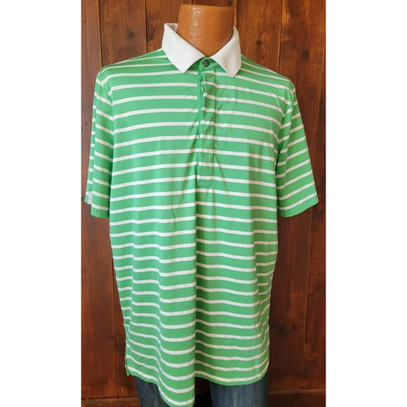 RLX Ralph Lauren Men XL Green White Stripe Performance Polo Shirt Casual Stretch - Picture 1 of 13